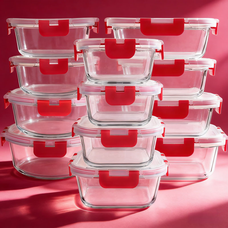 24-Piece Glass Food Storage Containers Set With Locking Lids, Airtight Meal Prep Containers For Microwave, Oven, Freezer & Dishwasher Safe, Borosilicate Glass