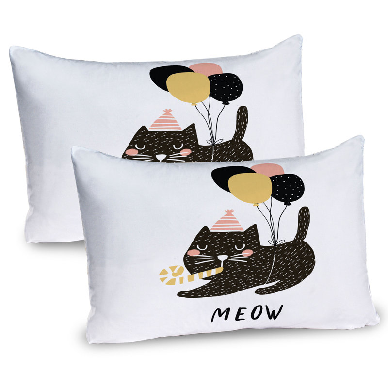Ambesonne Cat Pillow Sham 2 Pack Party Pet with Balloons Pale Brown Pale Pink, 20"H x 36"W