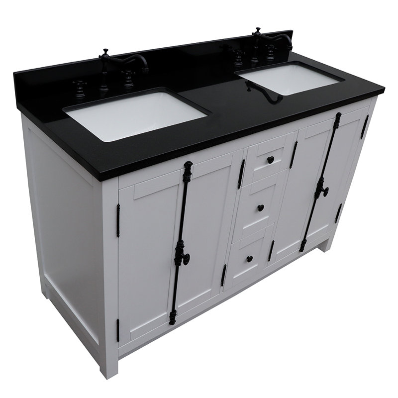 Ensemble de meuble-lavabo double 55 po Keesha, Noir, Blanc pur, Noir