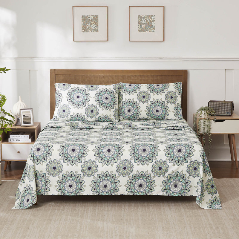 Ensemble de draps en microfibre à double imprimé, Ensemble de draps pour très grand lit californien, Ashley