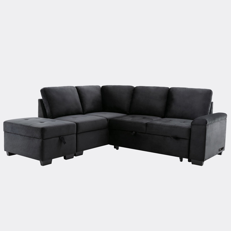 Canapé-lit modulaire avec repose-pieds et chargement USB Philip, Noir