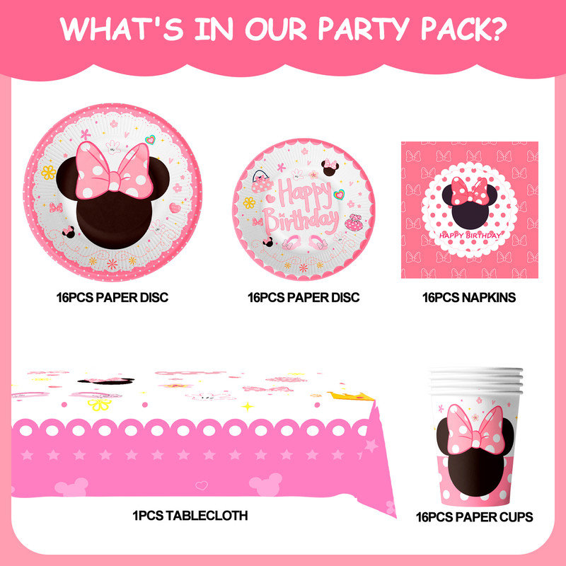 Minnie Mouse Birthday Party Supplies-65pcs Minnie Party Tableware Set