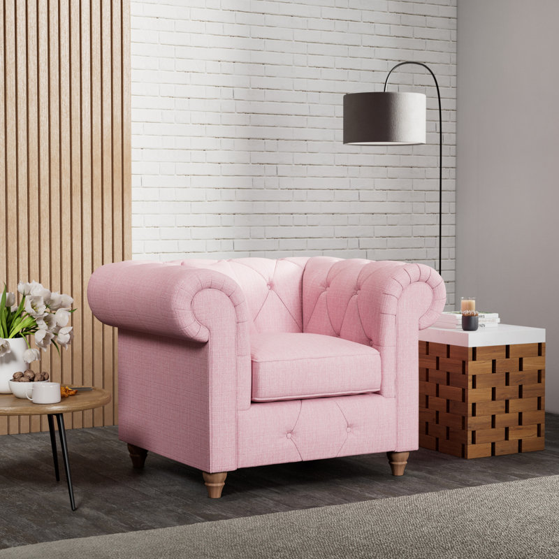 Ellrich Upholstered Armchair, Pink, Walnut