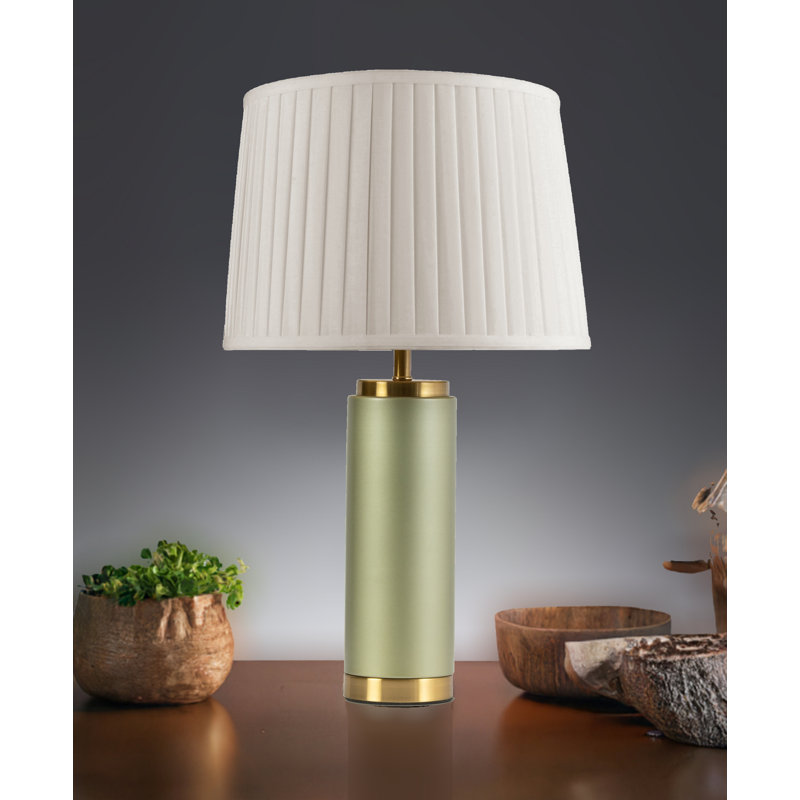 Cylinder 55cm Metal Ceramic look Table Lamp, Cream, Green