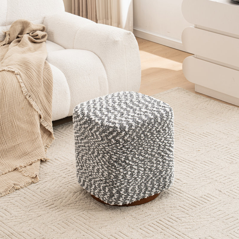 15" Wide Upholstered Swivel Pouf Ottoman, Black, Brown