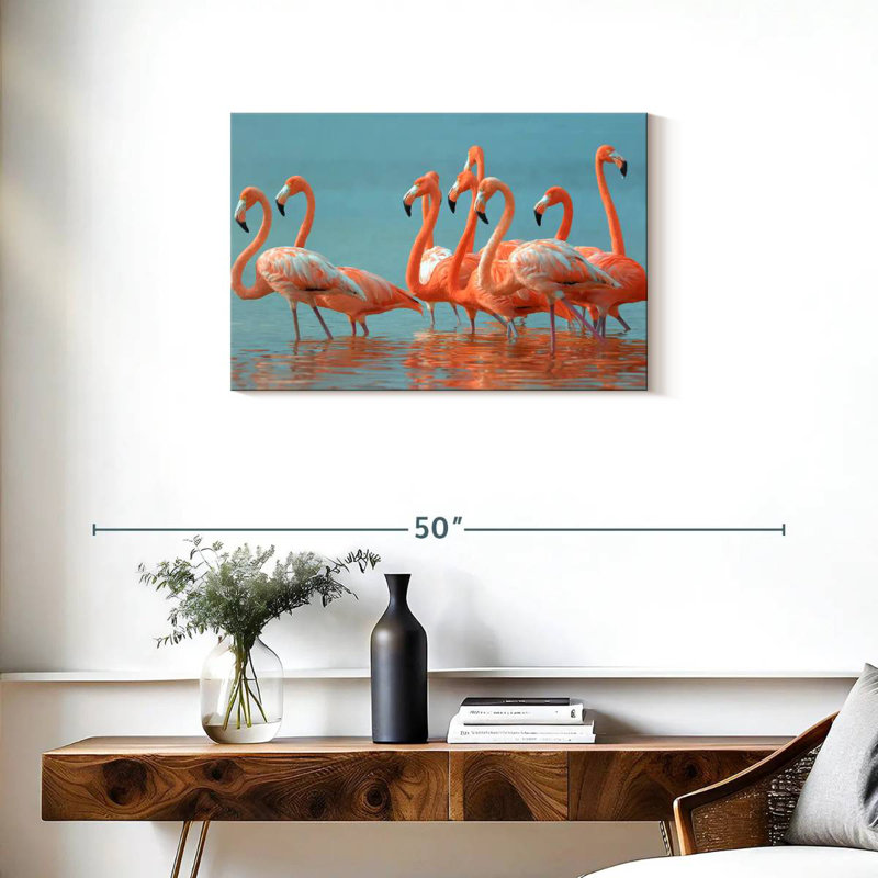 Troupeau de flamants roses, H 20 po x l 30 po
