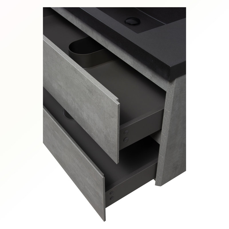 42" Gray and Black Quartz Floating Bathroom Vanity with Sink