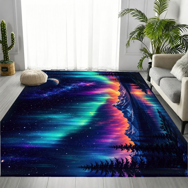 Tapis lavable à la machine avec envers antidérapant Northern Lights Aurora, Rectangle 8 pi 2 po x 5 pi 11 po (250 x 180 cm)