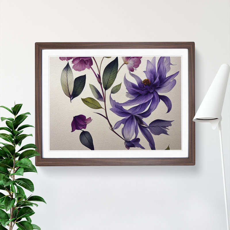Shining Watercolour Flowers - Framed Print, 34cm H x 46cm W x 2cm D, Walnut