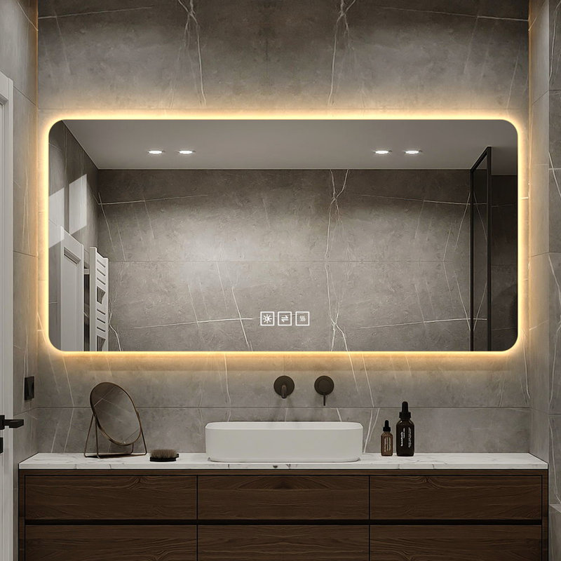 Miroir de salle de bain 48 * 24 "à DEL - Excellente résistance à la corrosion, à intensité variable tricolore, bouton tactile brouillard 48 x 24 po rétroéclairé, réglable, mécanisme intégré
