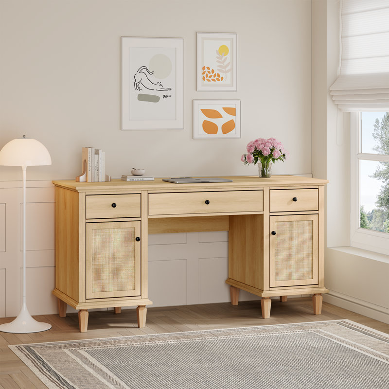 Bureau de direction moderne en rotin naturel Boho 58 ", Bois jaune