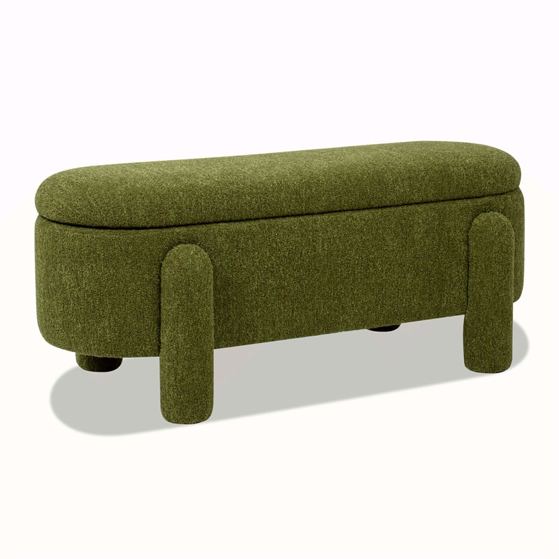 Banc de rangement ovale entièrement rembourré 49 "Hugo, Boucle, Vert