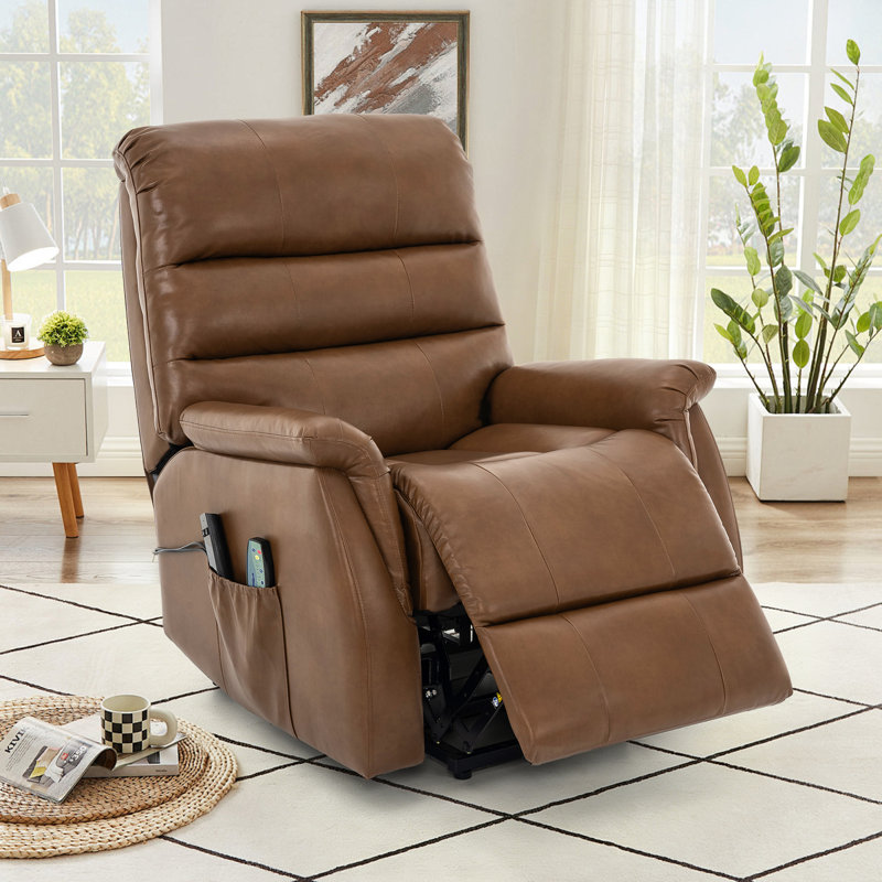 Power Lift Recliner Chair for Elderly, PU Leather Massage Recliner with Heat & Side Pockets, Electric Reclining Sofa for Living Room & Bedroom, Dark Brown