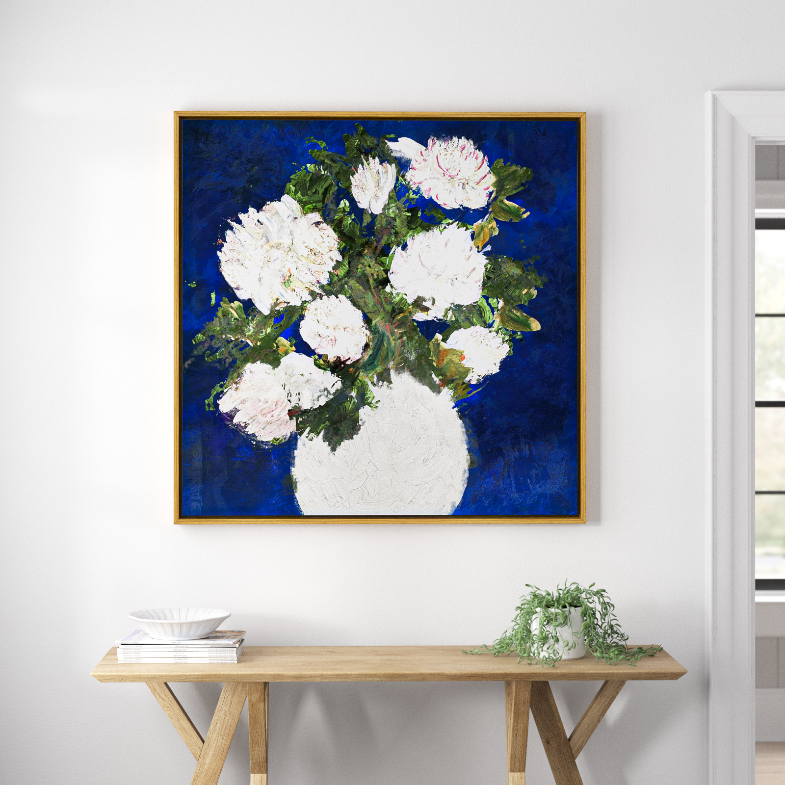 Dripping Roses Painting, 41" H x 41" W x 2" D, Gold Framed