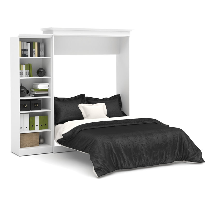 Lit escamotable avec rangement Alvaretta, Blanc, Double
