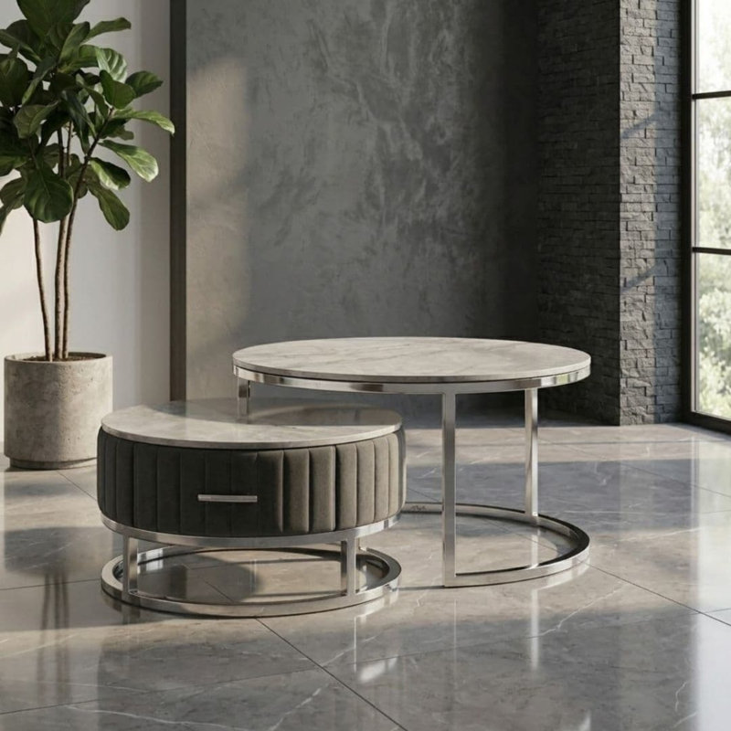 Lift Top Coffee Table, Grey Top/Silver Base