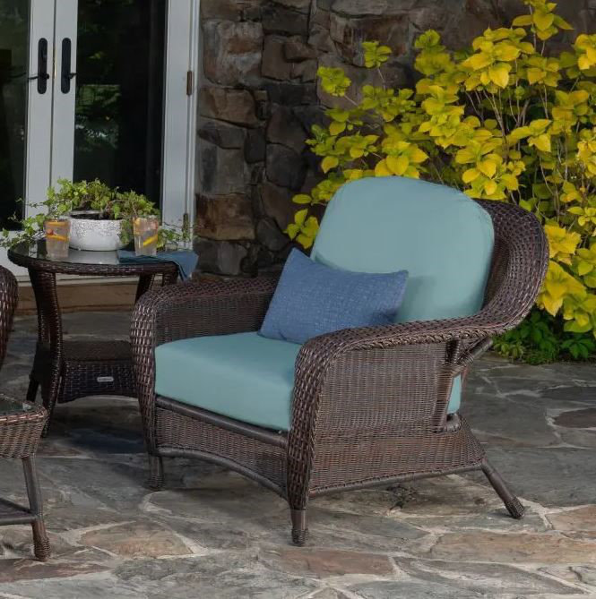 Sea Pines 3 Piece Arm Chair, Ottoman and Table Set with Cushions