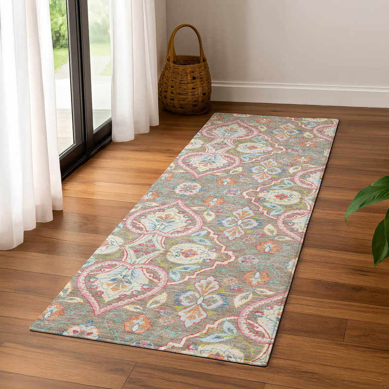 Tapis bohème de qualité supérieure lavable à la machine Mayfield AMF2207, Taupe, Tapis de couloir 2 pi 3 po x 7 pi 6 po