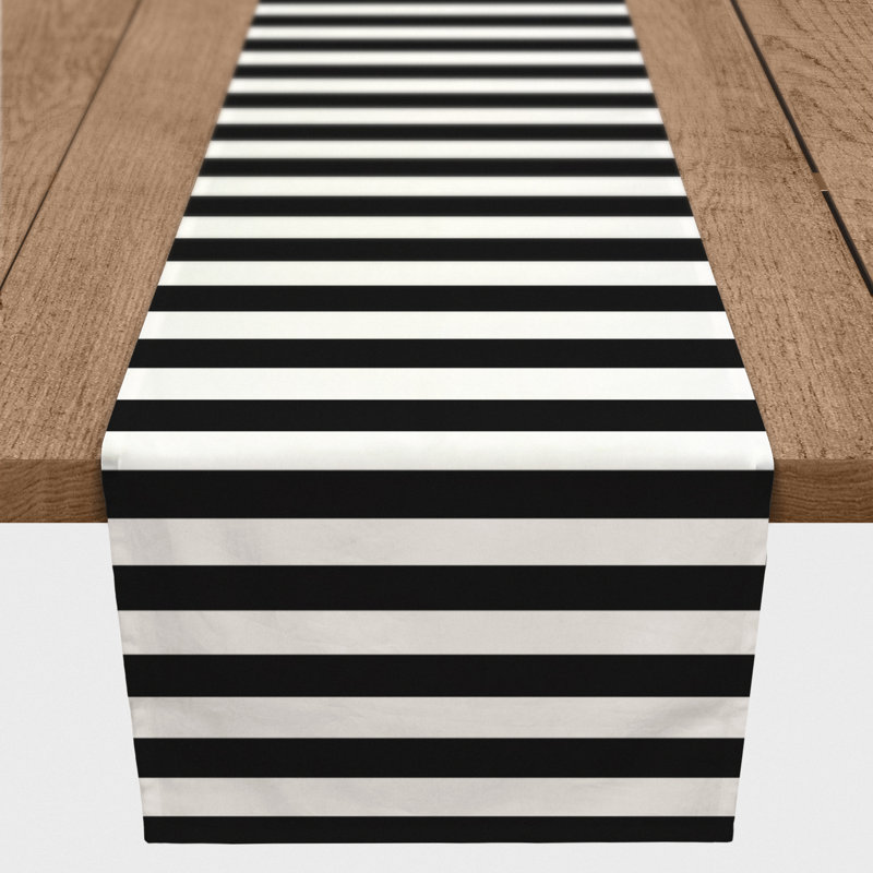 Chelene Rectangle Striped Polyester Table Runner, 16" D x 72" L, Black, Stripted