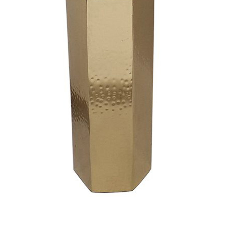 Gemo Hurricane Candle Holder With Gold Base, Mango Wood Accent 20 Inch