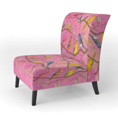 Multi-Color Bird On Tree - Upholstered Farmhouse Accent Slipper Chair