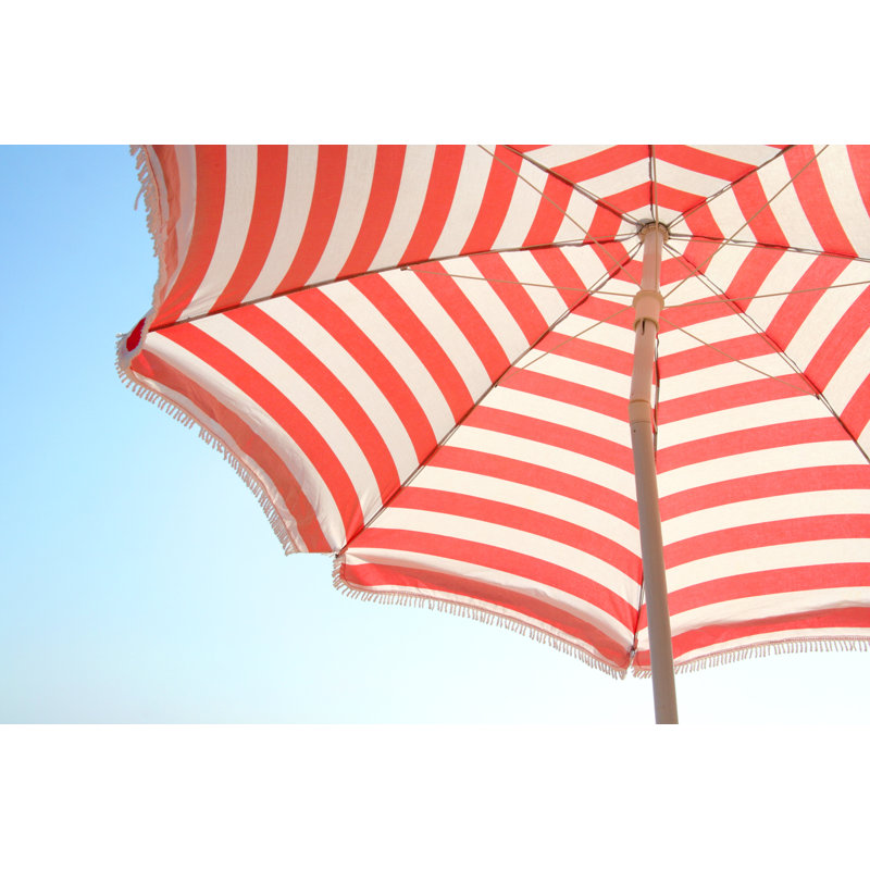 Red And White Striped Beach Umbrella - Wrapped Canvas Print, 20cm H x 30cm W x 3.8cm D
