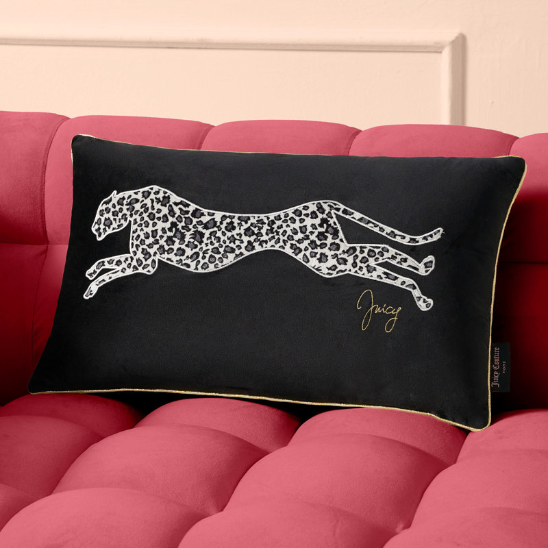 Juicy Couture Velvet Cheetah Plush Decorative Pillows, Black, Rectangle 14" x 24"