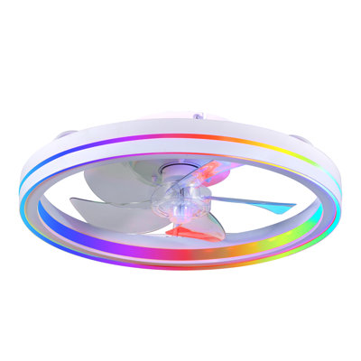 Ventilateurs de plafond RVB avec lumières, ventilateur de plafond intelligent à DEL de 19 po avec télécommande / commande APP, ventilateur de lustre moderne à profil bas sans pales, luminaire à intensité variable blanc pour chambre à coucher, salon, cuisine