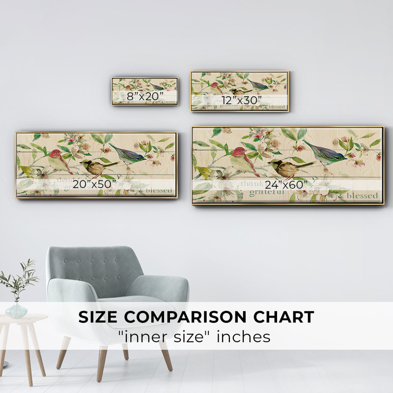 «Grateful Thankful Blessed Birds», toile encadrée, H 8 po x l 20 po