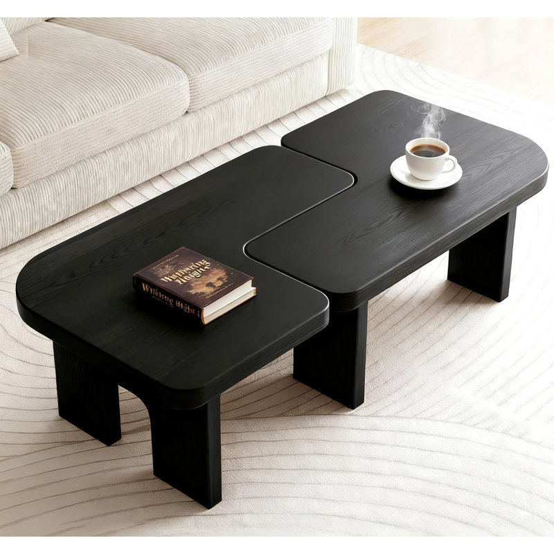 Table basse gigogne en bois de salon avec extension de 70,86 po, ajustement de forme flexible, grand espace de rangement, sapin extensible, épissure, rangement, look élégant