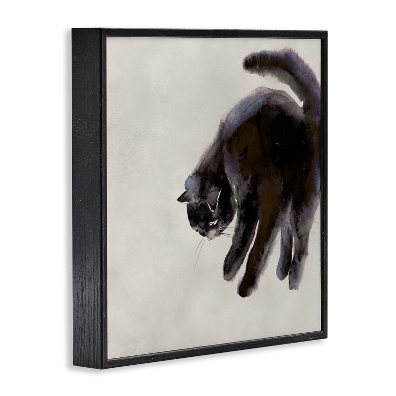 «Simple Cat Watercolor Giclee Art» par Melissa Wang, H 12 po x l 12 po, Giclée encadrée noir minuit