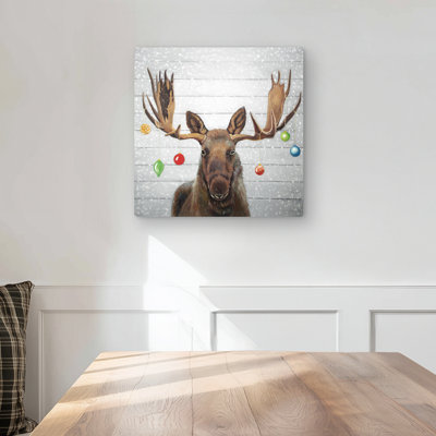 Moose has Christmas Balls - Gray Rustic Metal Print Decor
