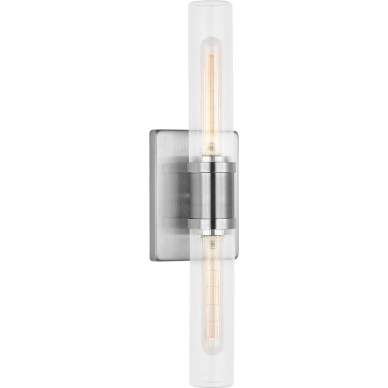 Keaton Two Light Vanity, Brushed Nickel, 20" H x 5" W x 3.63" D, Clear Fluted