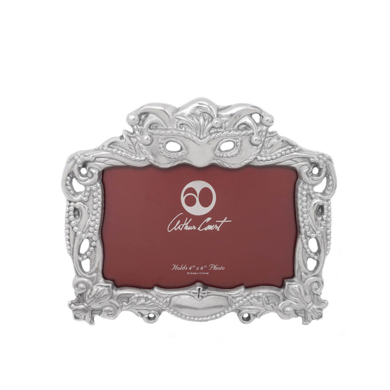Handcrafted Silver Aluminum Mardi Gras Picture Frame for 4x6 Photo