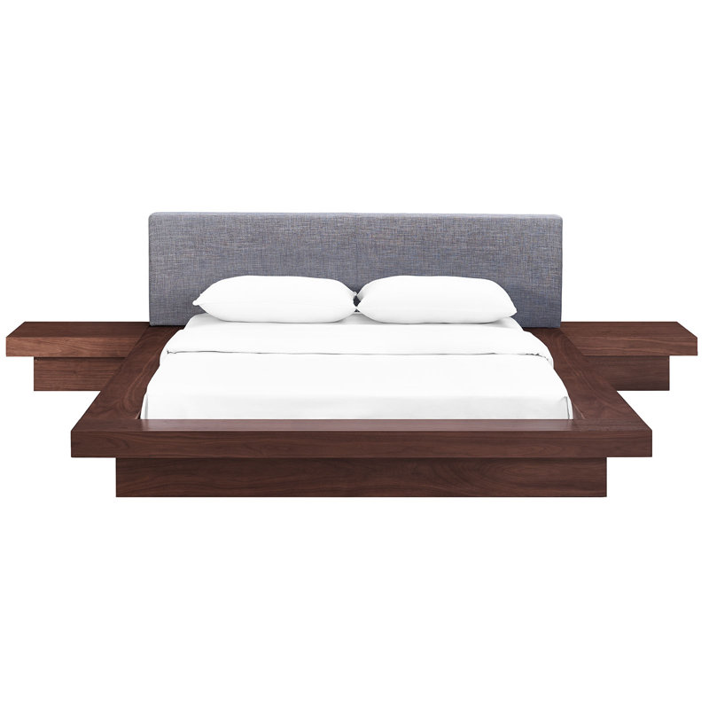 Freja Walnut and Gray Queen Platform Bed with Panel Headboard