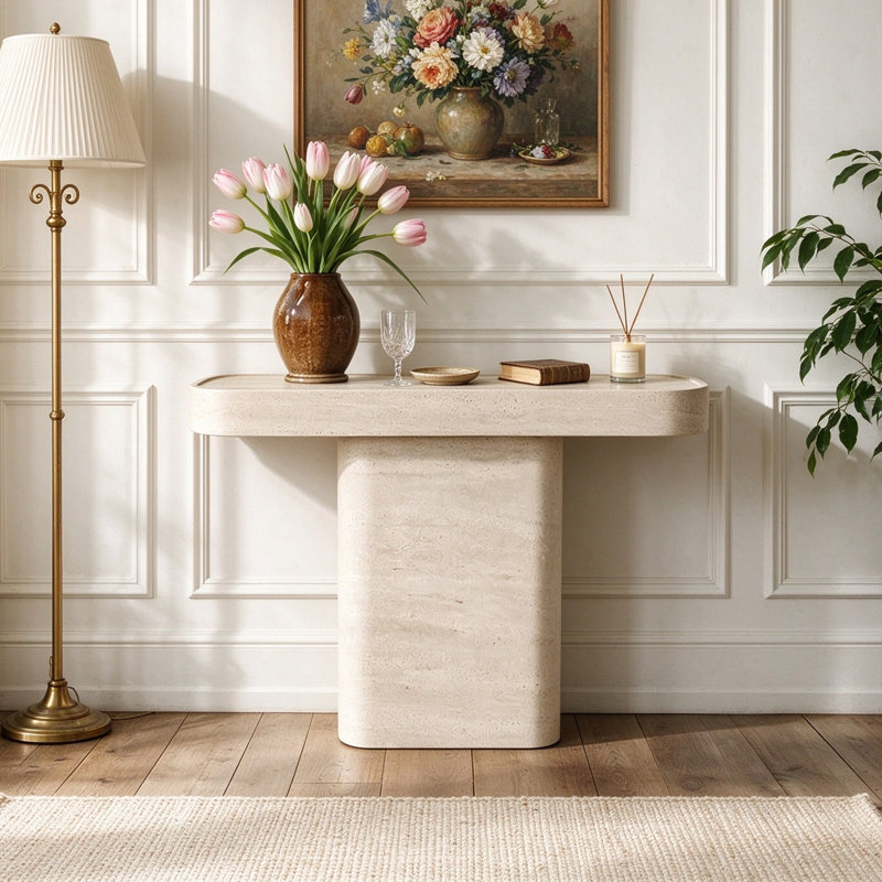 Stone Top Console Table, 33.46" H x 47.24" W x 13.78" D