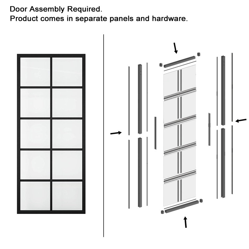 72 in. x 84 in. Black Aluminum Frame Frosted Glass Double Sliding Barn Door