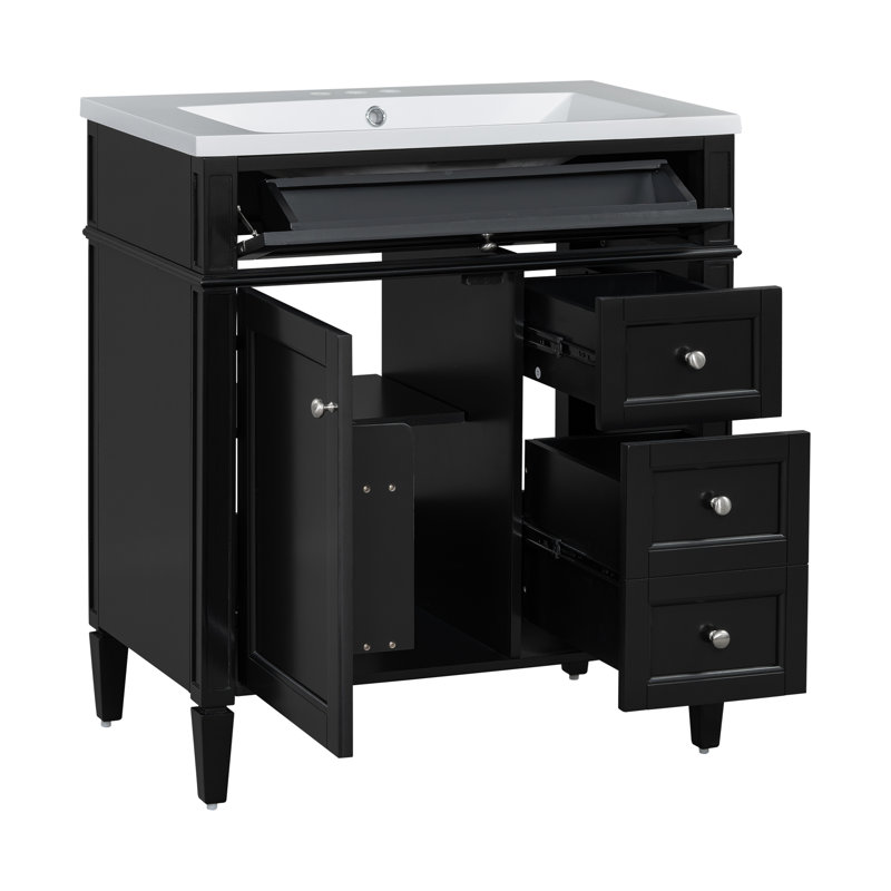 Pollark 30'' Single Bathroom Vanity with Top, Silver, Black