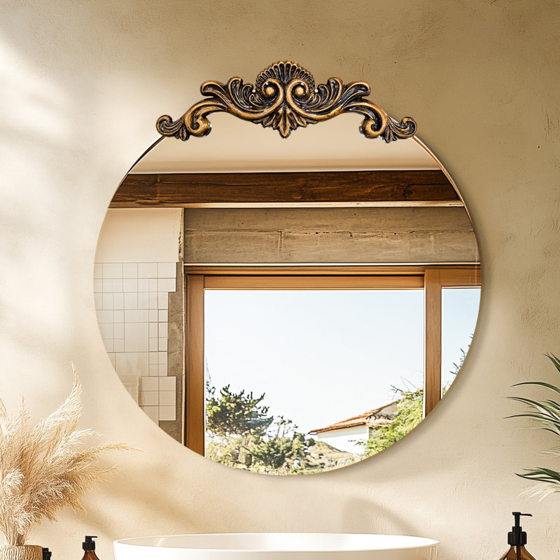 Miroir mural rond baroque rétro, 37,2 po x 35,43 po