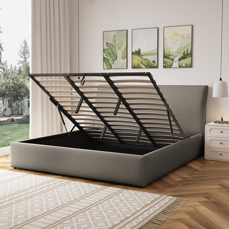 Upholstered Ottoman Storage Bed, Brown, Super King (6')