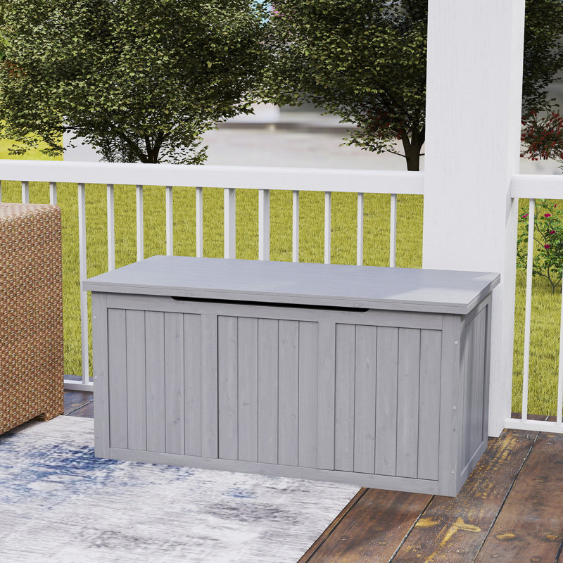 Outdoor 67 Gallon Solid Wood Storage Box With Seat And Table Top For Pool , Patio Cushions, Garden Tools, Grey, Long - Lasting Versatile Option Term