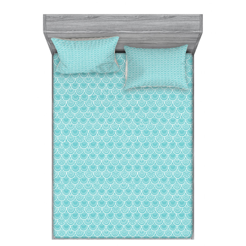 Microfiber Floral Fitted Sheet, Full Sheet Set + Fitted Sheet + 2 Pillowcases, Ikat