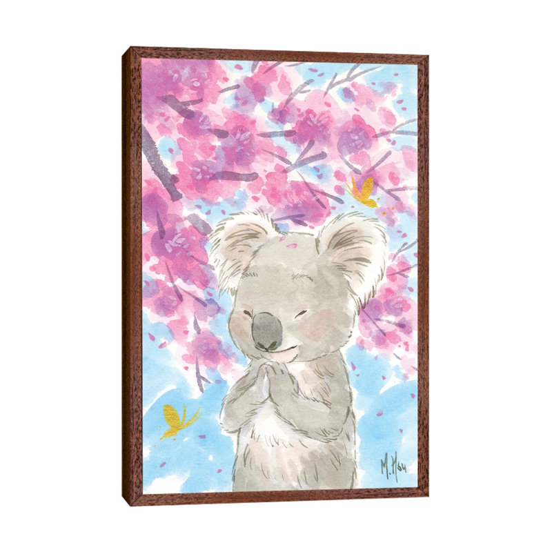 Cherry Blossom Koala by Martin Hsu - Painting on Canvas, 101.6 cm H x 66.04 cm W, Classic Brown Wood Framed
