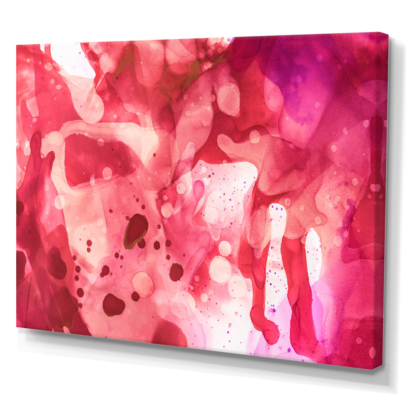 Violet rouge éclaboussures d'encre - art mural moderne sur toile, H 16 po x l 32 po x P 1 po, Toile tendue
