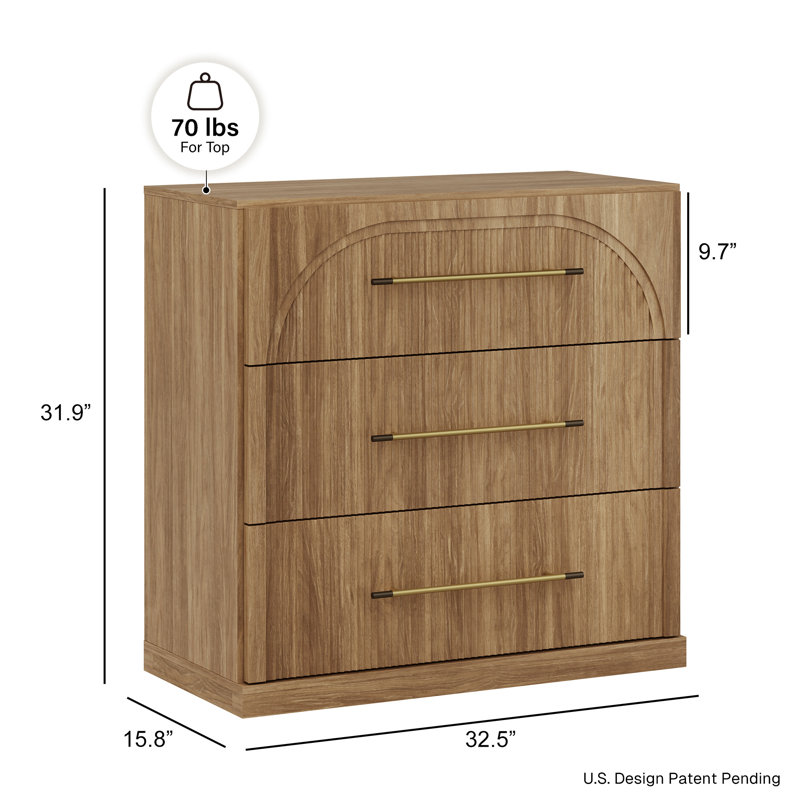 Set of 2 Fluted Modular Sideboard Cabinet with 3 Drawers, Camel, Camel