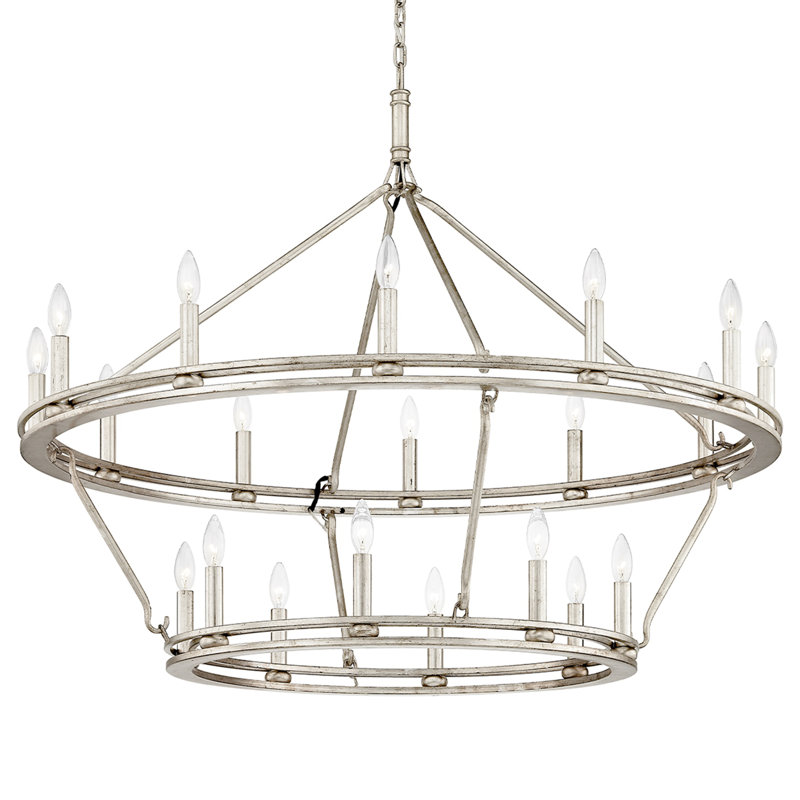 Lustre étagé style bougie à 20 lumières Sutton, Feuille d'argent champagne, H 110,25 po x l 44 po x P 44 po