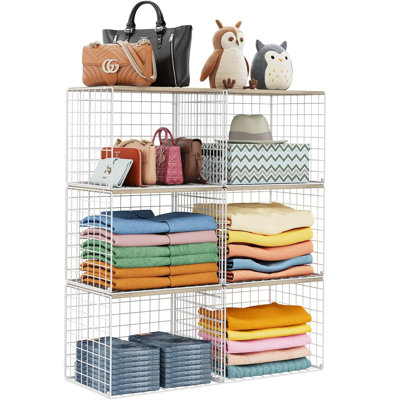 6 Pack Closet Organizers And Storage, Stackable Closet Shelf Organizer Storage Bin Basket For Clothes Sweaters With Top Board, Widened Opening, Heightened Height, Large Capacity, Sturdy, Space-saver