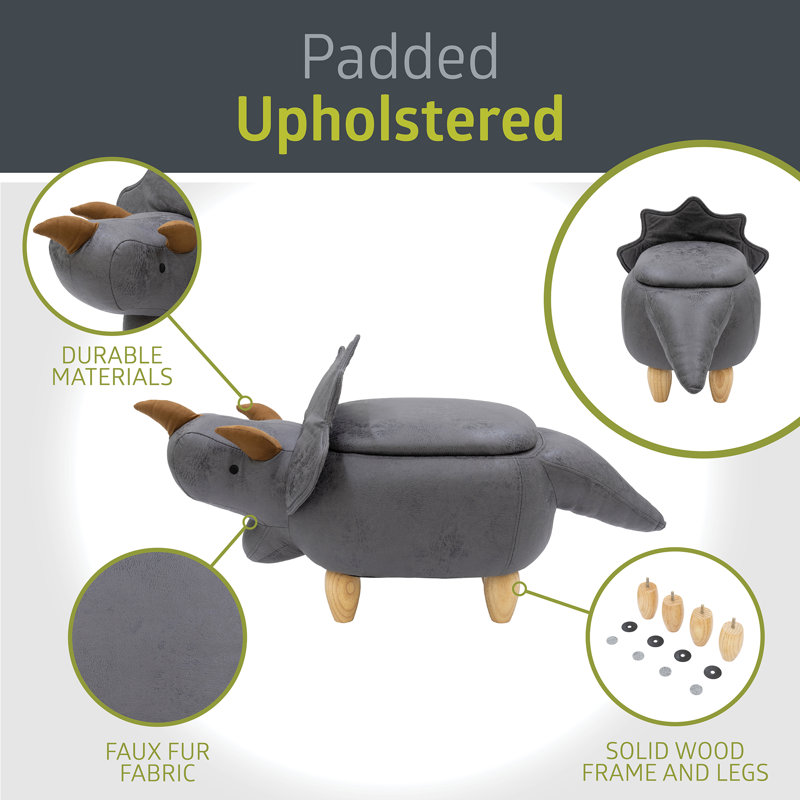 Repose-pieds avec rangement Zoomie, dinosaure pour enfants, doux en forme d'animal, gris