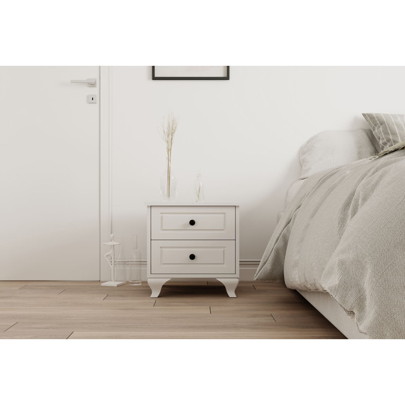 Table de chevet moderne avec poignée en métal, finition blanc mat, 17,7 po x 17,7 po x 15,7 po | Panneau de particules 100% mélamine de qualité E1, facile à assembler avec le système Minifix | Rangement élégant et fonctionnel pour la chambre à co