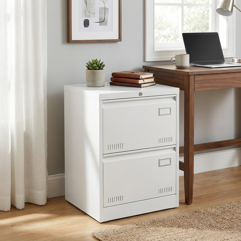 23.6" Wide Lockable 2-Drawer Lateral File Cabinet, White